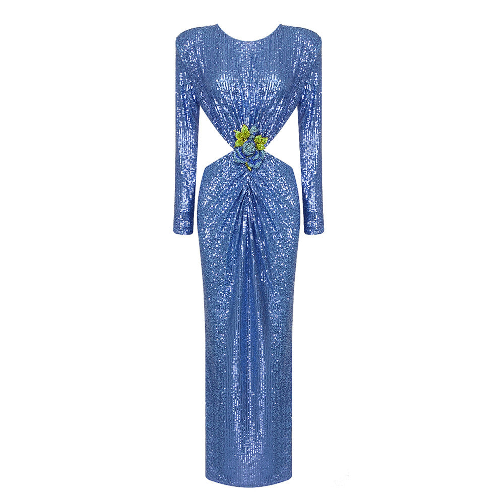 Damen Glamouröses Abendkleid mit schimmernden Pailletten und innovativen Drapierungsdetails Drune