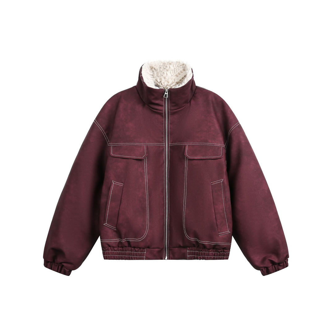 Herren Boxy Veloursleder‑Optik Blouson mit Teddyfutter und hohem Kragen Drune
