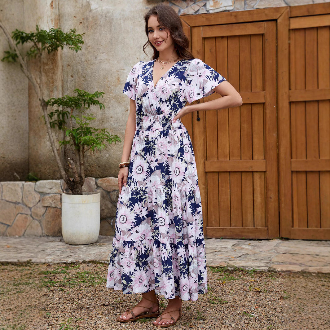 Damen Maxikleid mit floralem Design und rüschendetails Drune
