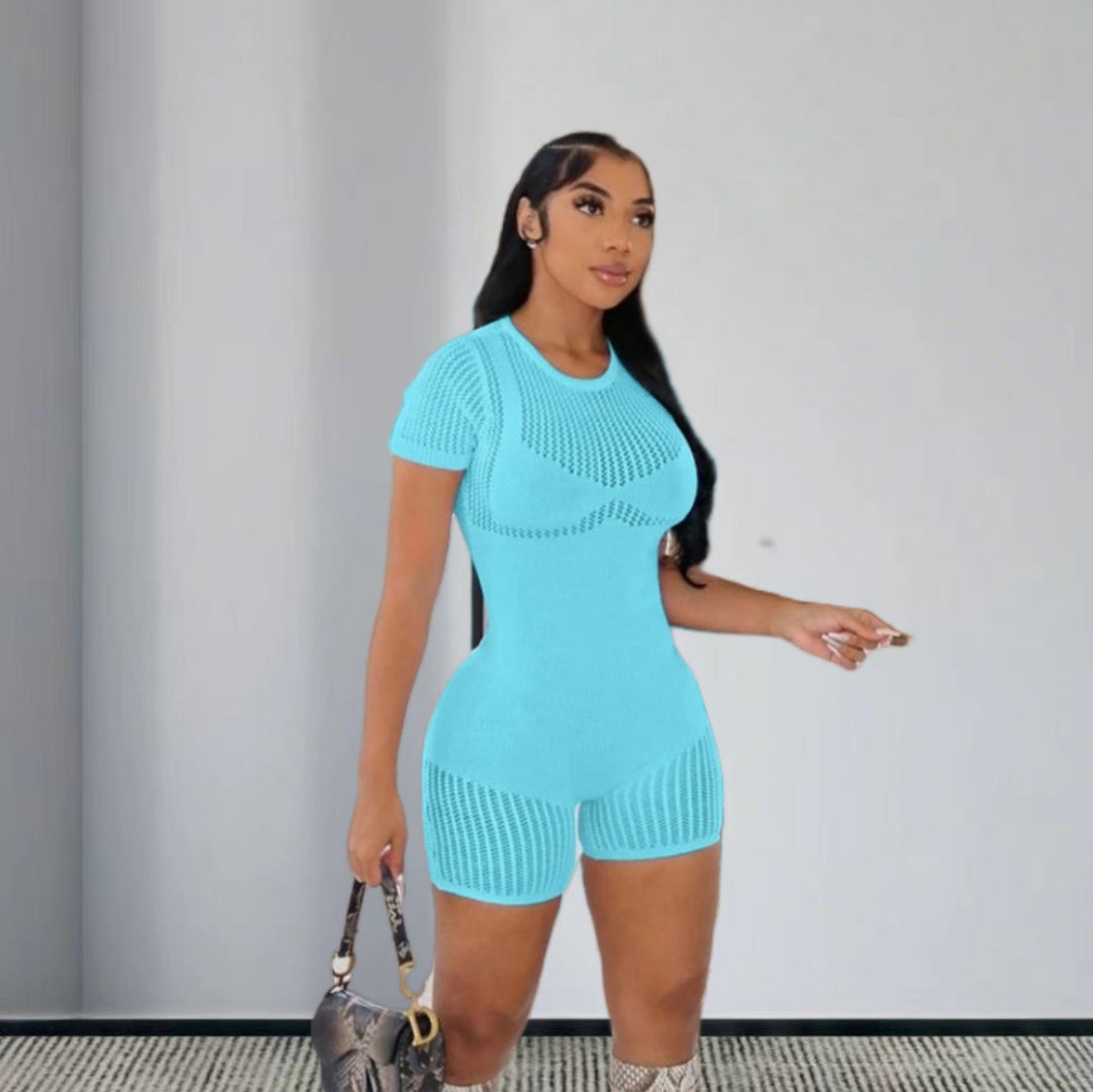 Damen Strickoverall mit dekorativem Muster und kurzen Ärmeln Drune