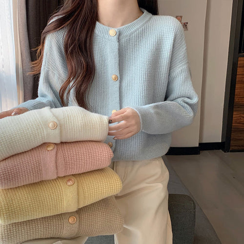 Damen Kuschelige Strickjacke mit feinem Strukturmuster und Knopfdetails Drune