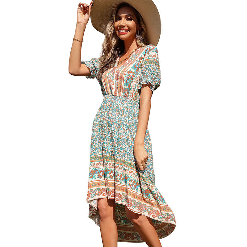 Damen Leichtes Midikleid mit Paisley‑Print, elastischer Taillenpartie und asymmetrischem Saum Drune