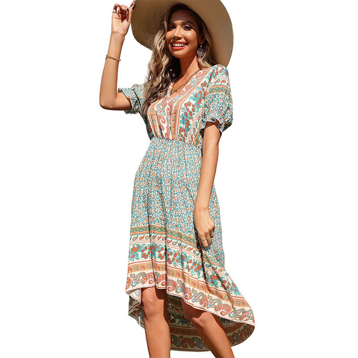 Damen Leichtes Midikleid mit Paisley‑Print, elastischer Taillenpartie und asymmetrischem Saum Drune