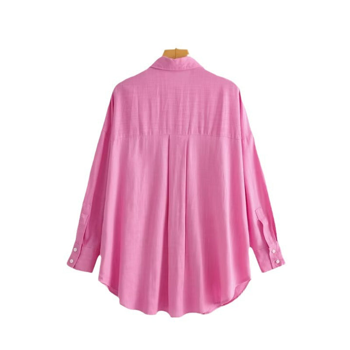 Damen Lässige Oversized-Hembluse mit Brusttasche und subtiler Struktur Drune