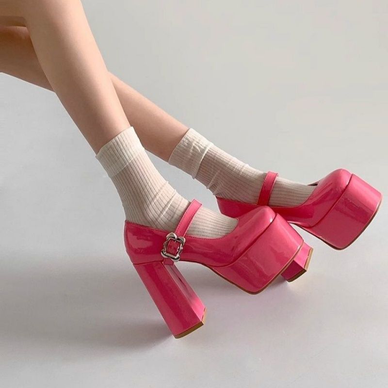 Damen Plateau-Pumps mit Rundschnürung und eleganter Schnalle Drune