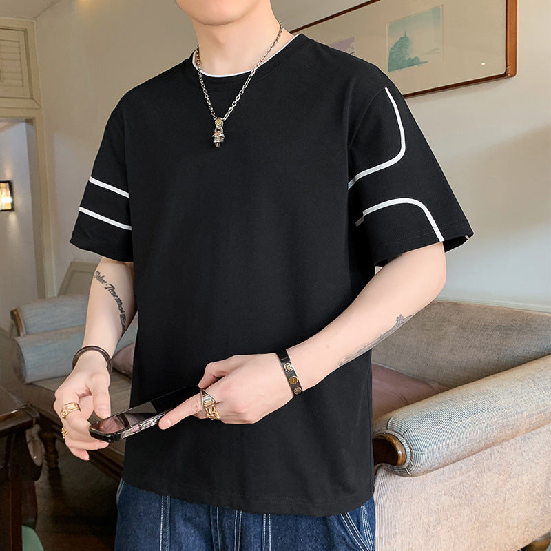 Herren Oversize-T-Shirt aus Baumwollmix mit Kontrastpaspelierung und Dropped-Shoulder Drune