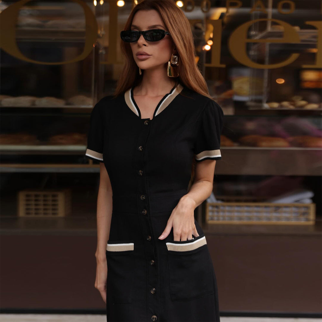 Damen Maxikleid mit eleganter Knopfleiste und seitlichem Schlitz Drune