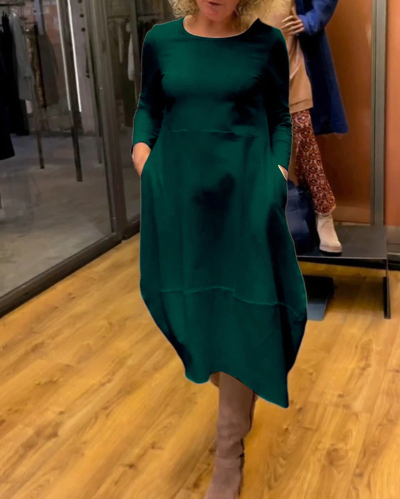 Damen nan asymmetrisches Ballonkleid mit dreiviertelärmeln, seitlichen Eingrifftaschen und fließendem Zipfelsaum Drune