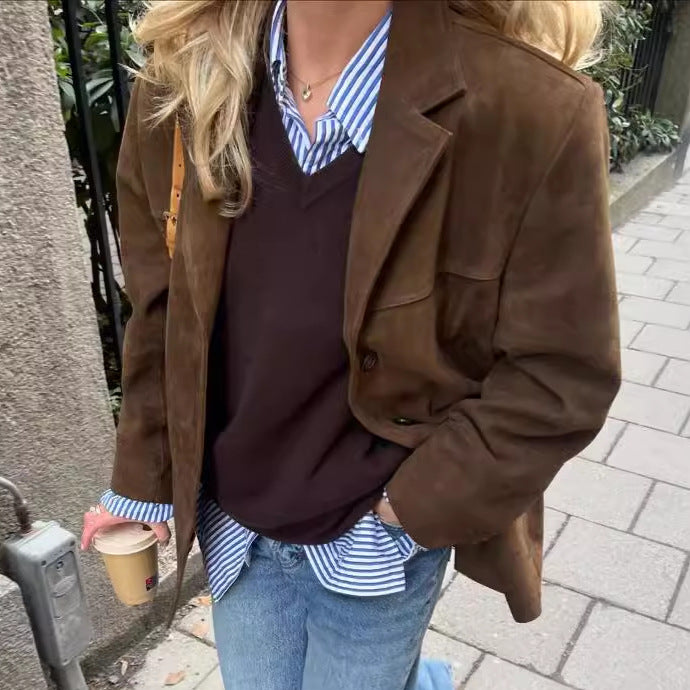 Damen Oversized Wollblazer mit strukturierten Ärmeln Drune
