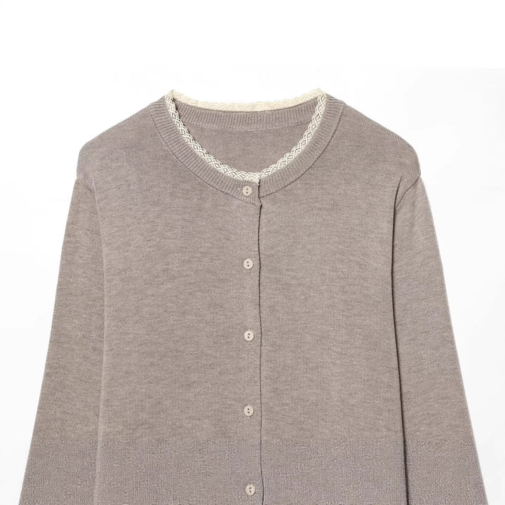 Damen Klassischer Feinstrick-Cardigan mit zarter Spitzenkante Drune