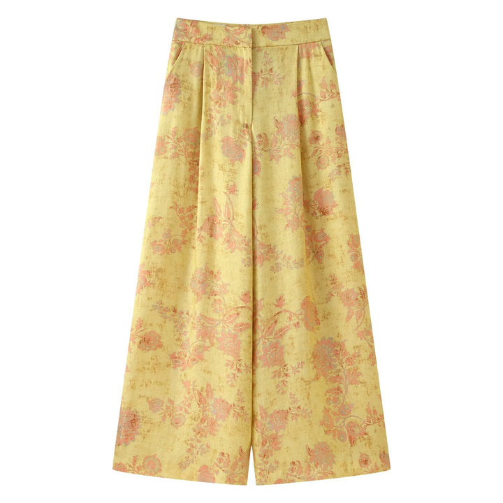 Damen Hochtaillierte weite Palazzo-Hose aus Brokat mit floralem Jacquardmuster Drune