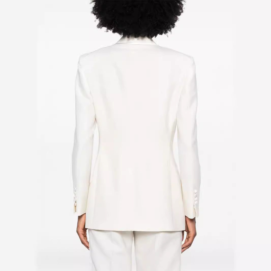 Damen Doppelreihiges Longblazer‑Hosenanzug mit Marlene‑Weitbeinhose und schlanker Silhouette Drune