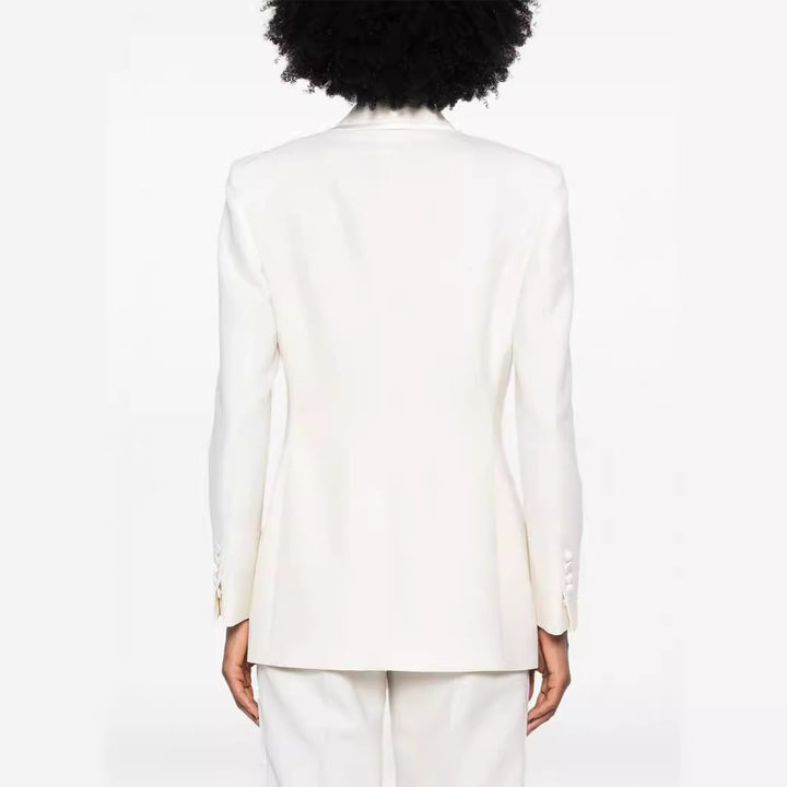Damen Doppelreihiges Longblazer‑Hosenanzug mit Marlene‑Weitbeinhose und schlanker Silhouette Drune