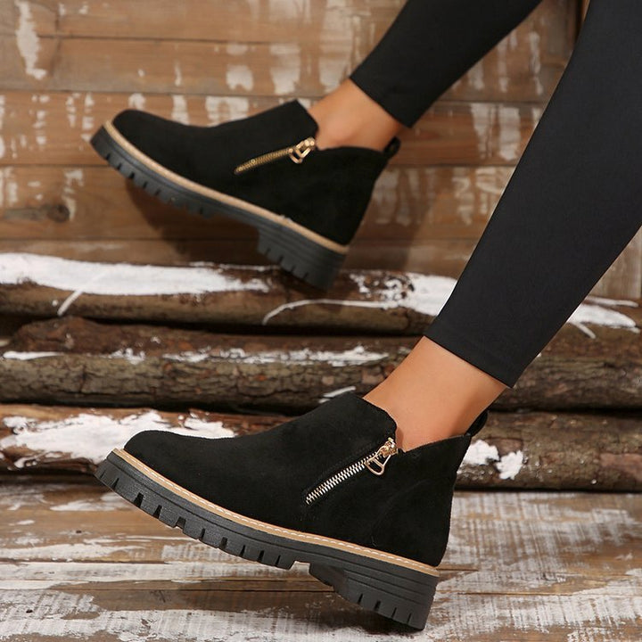 Damen Kurzschaft-Stiefeletten aus Veloursoptik mit seitlichem Reißverschluss und grober Profilsohle Drune