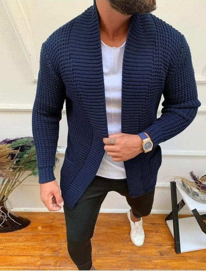 Herren Strickcardigan mit Schalkragen und strukturiertem Waffelmuster Drune