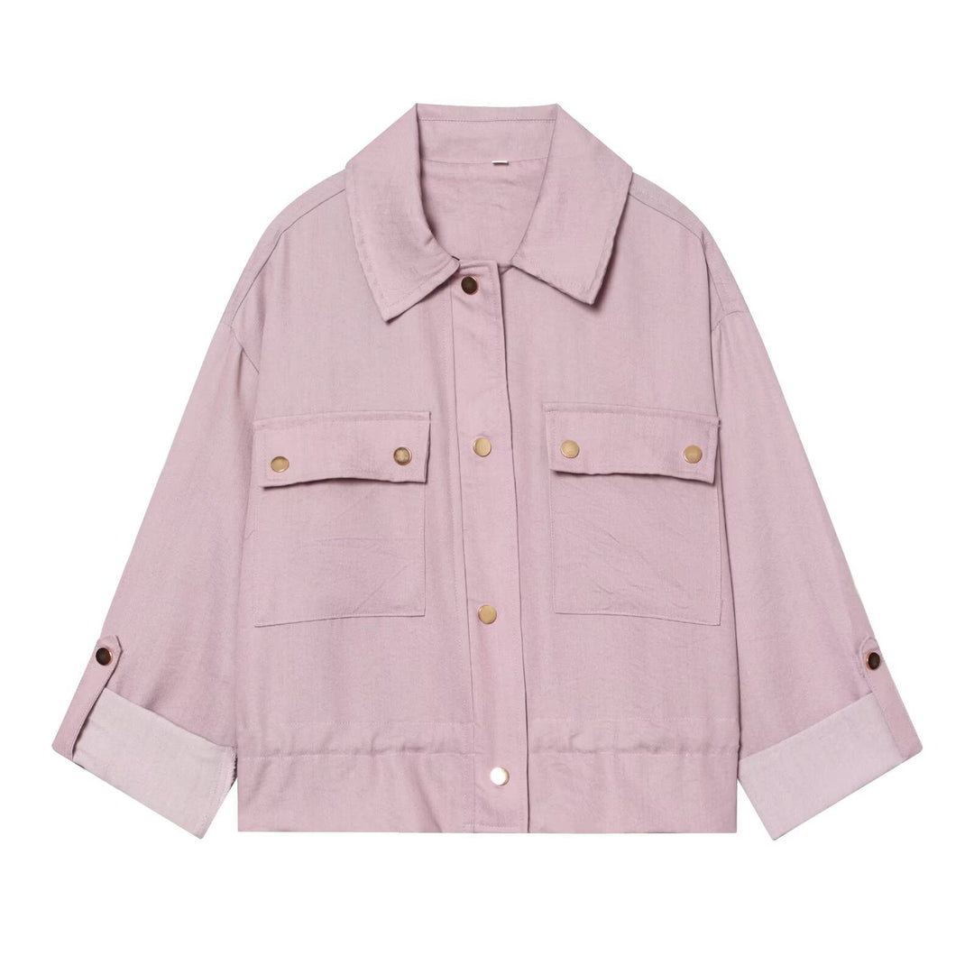 Damen Oversize Workwear-Hemdenjacke mit aufgesetzten Druckknopf‑Taschen Drune