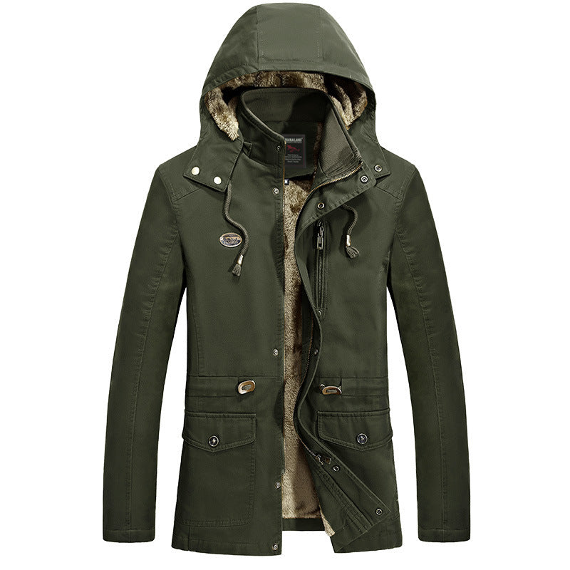 Herren Parka mit Teddyfutter in Kapuze, Utility‑Taschen und Kordelzug Drune