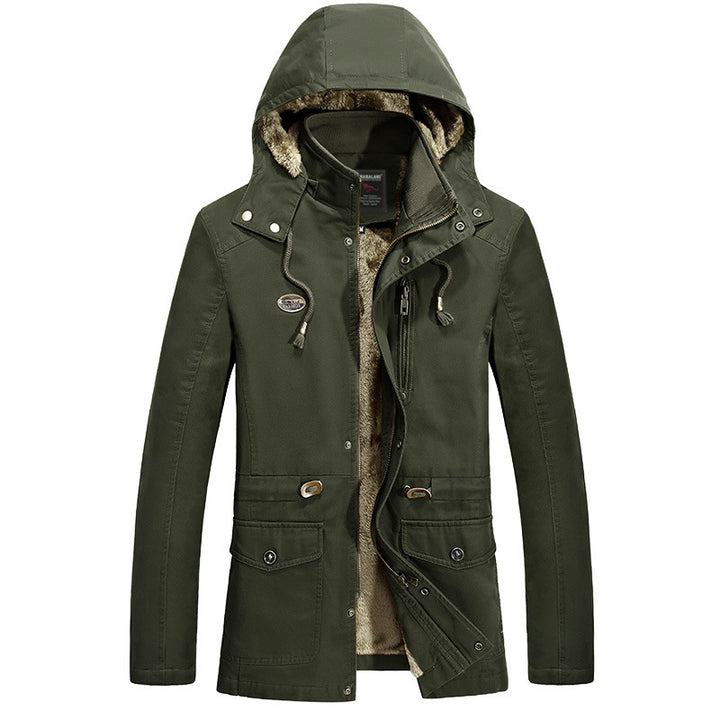 Herren Parka mit Teddyfutter in Kapuze, Utility‑Taschen und Kordelzug Drune