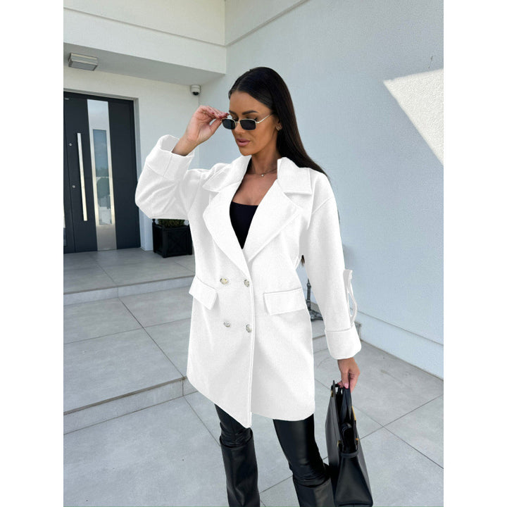Damen modischer Oversized-Baumwollblazer mit doppelter Knopfleiste und praktischen Taschen Drune