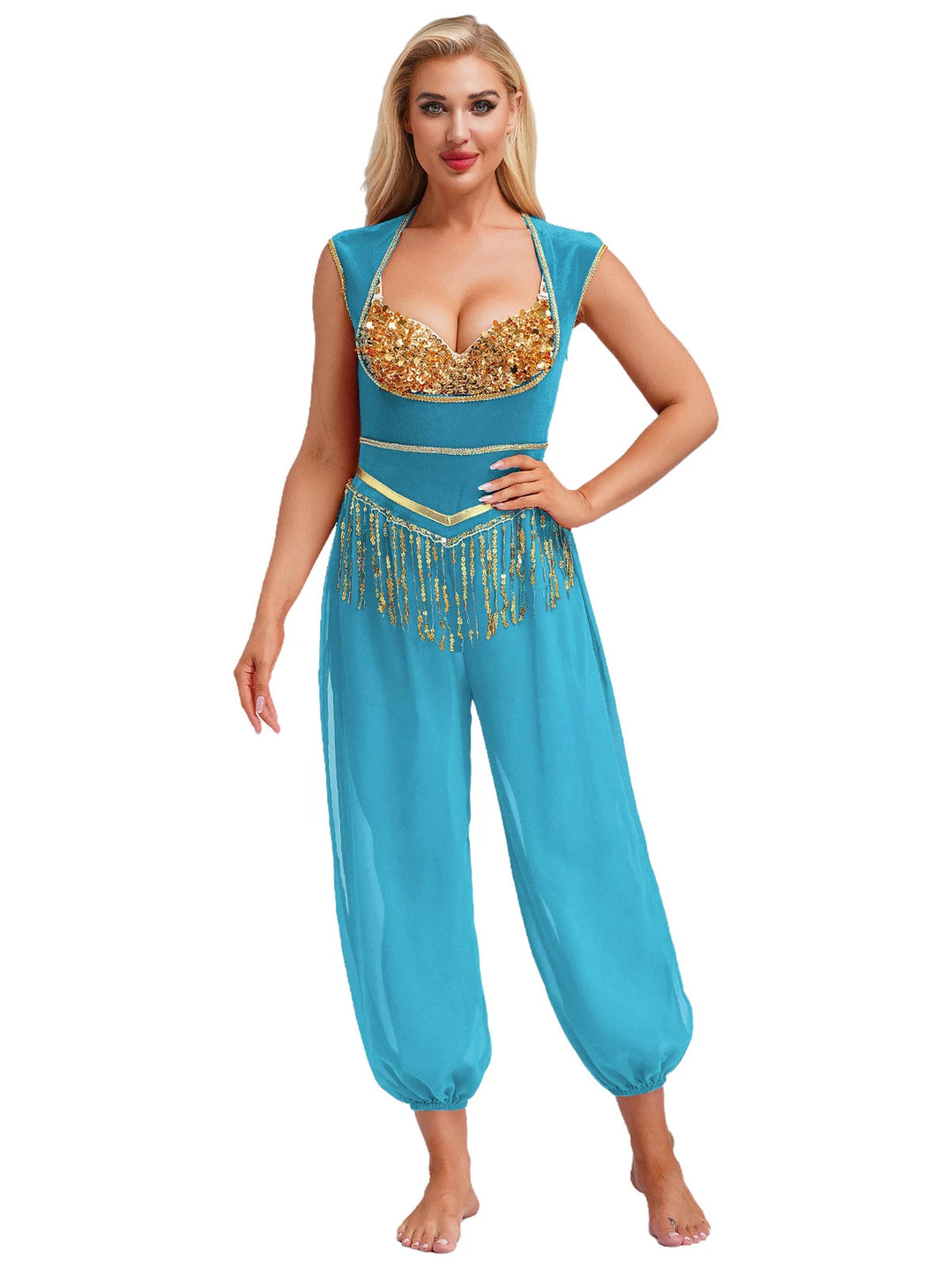 Damen Kostüm-Jumpsuit mit glitzerndem Oberteil und lässiger Hose Drune