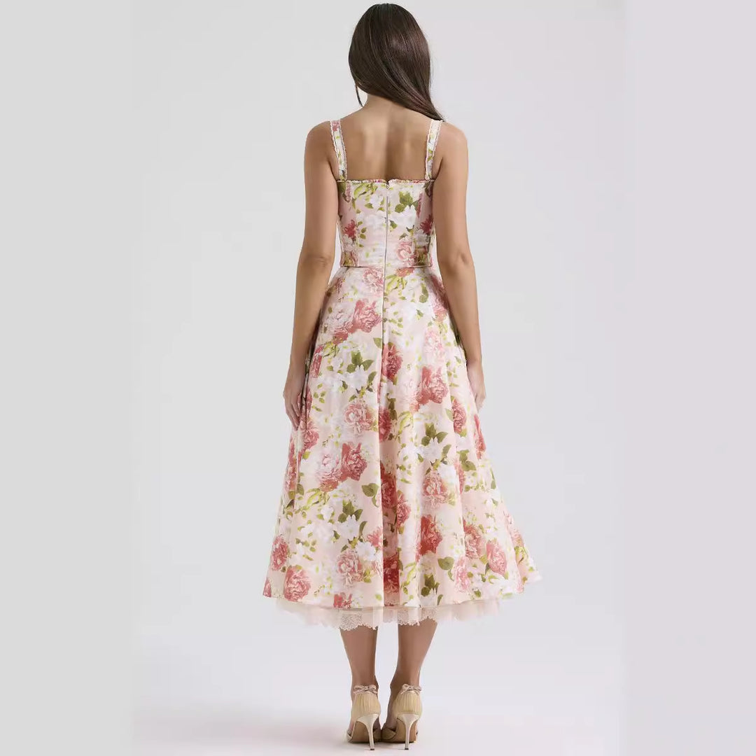 Damen Maxikleid mit floralem Design und elegantem Halsbinde Drune