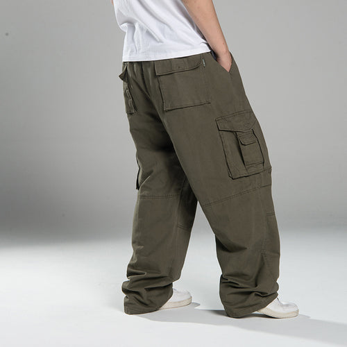 Herren Oversized Cargo-Hose mit weitem Bein, Mehrfach-Taschen und verstärkten Nähten Drune