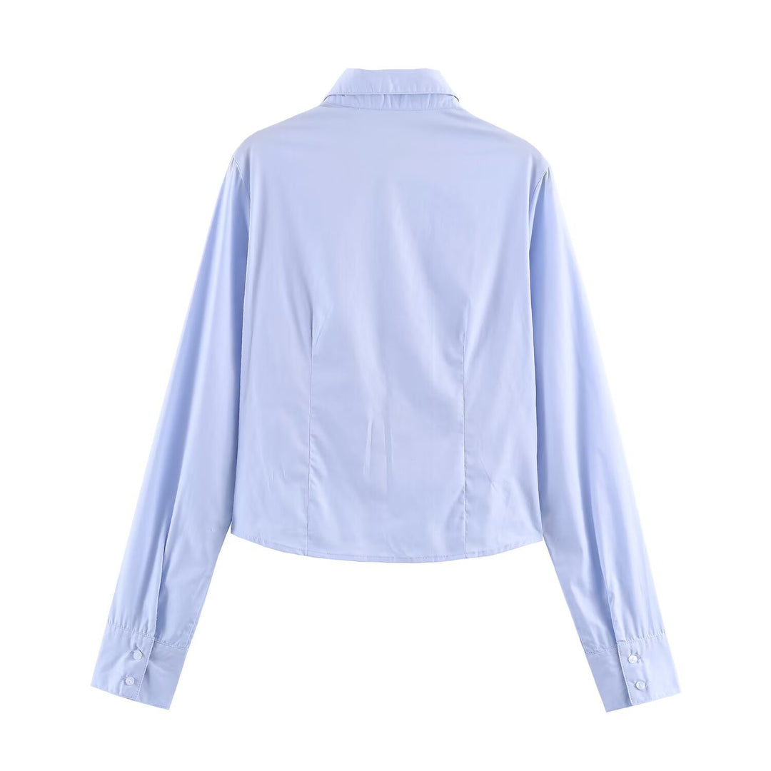 Damen Hemdbluse mit Smock‑Raffung und klassischem Kragen Drune