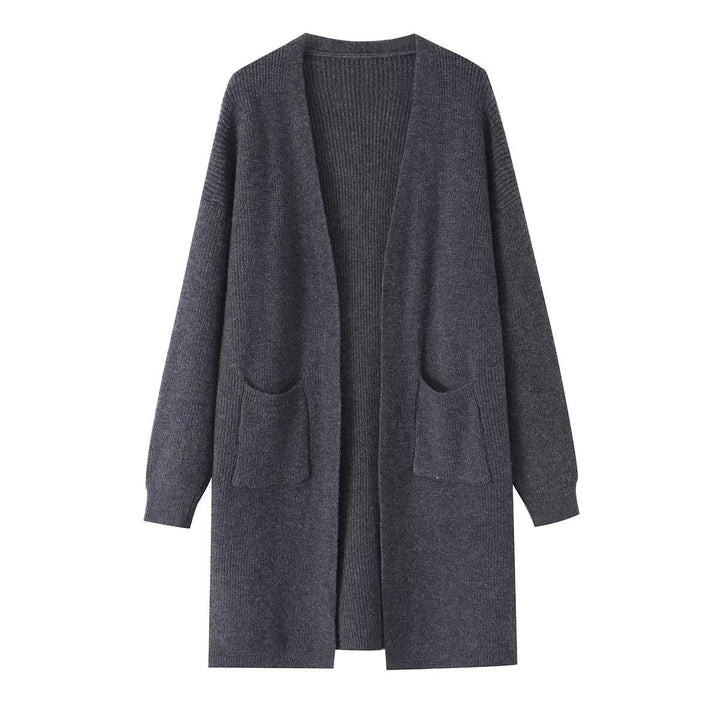 Damen Longline Strickcardigan mit aufgesetzten Taschen und offener Front Drune