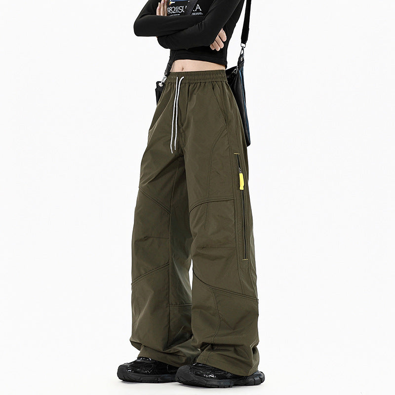 Damen Weite Utility-Cargohose mit elastischem Bund und Reißverschlusstaschen Drune