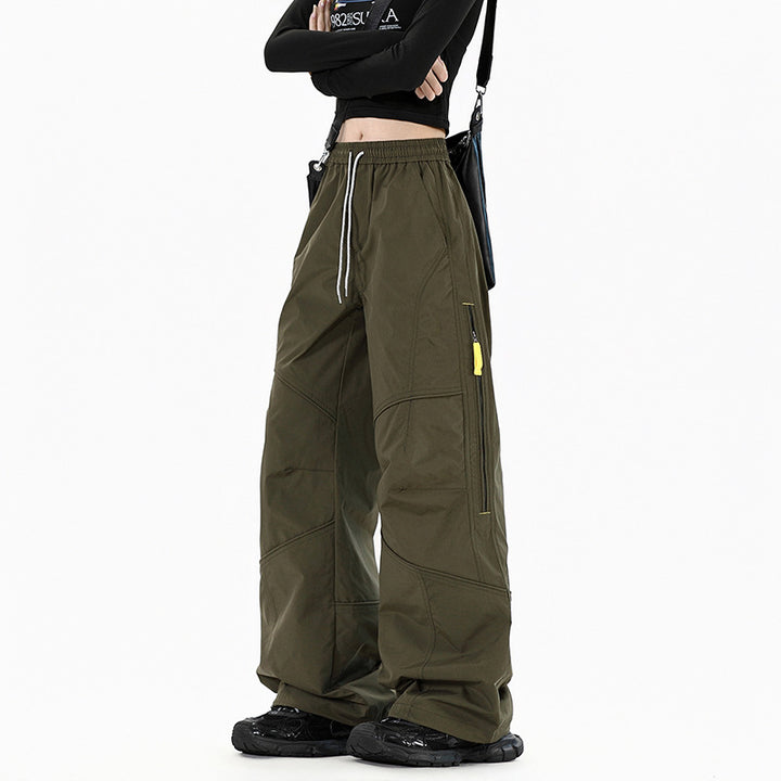 Damen Weite Utility-Cargohose mit elastischem Bund und Reißverschlusstaschen Drune