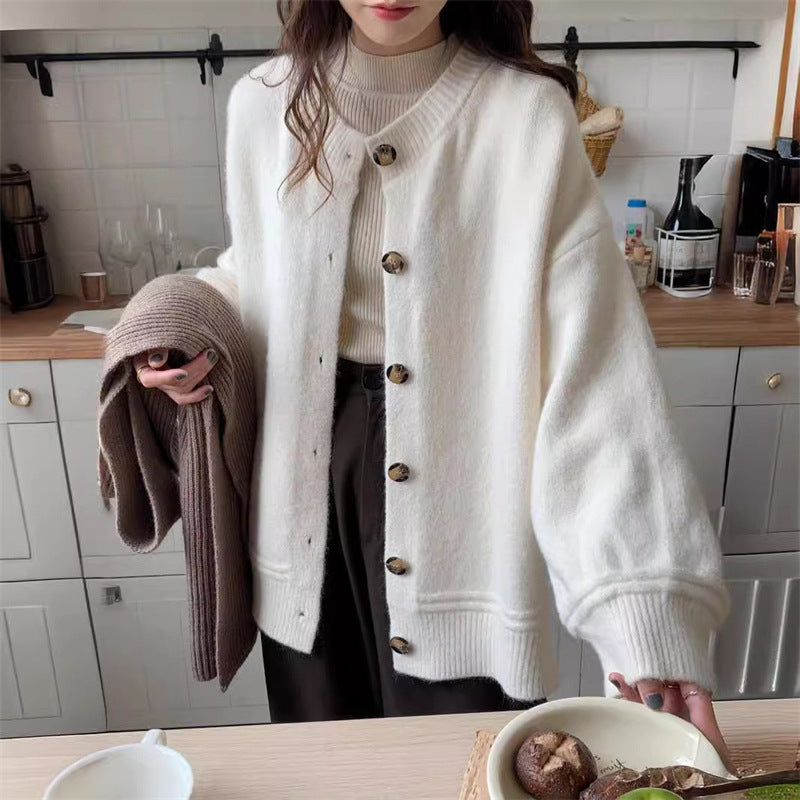 Damen lässige Strickjacke mit großen Knöpfen und oversized Schnitt Drune