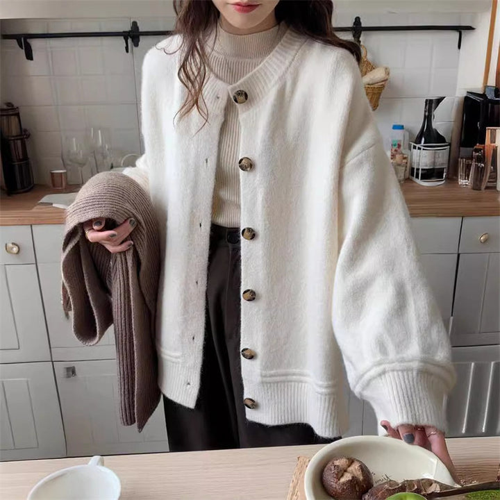 Damen lässige Strickjacke mit großen Knöpfen und oversized Schnitt Drune