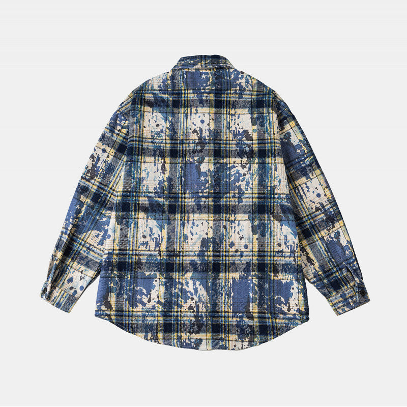 Unisex Overshirt-Hemdjacke im karierten Baumwollmix mit künstlerischem Paint‑Effekt Drune
