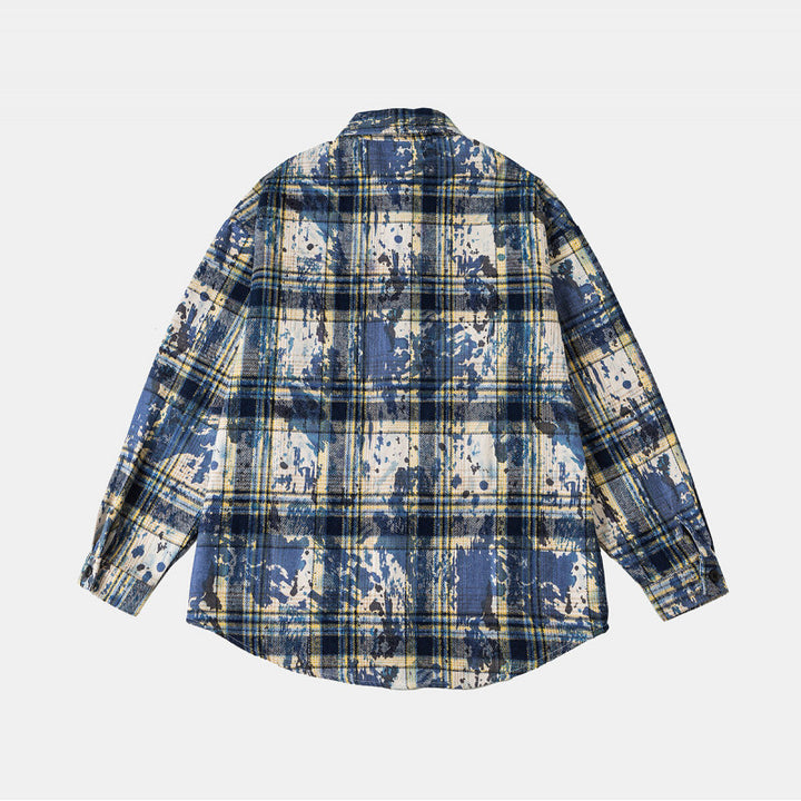 Unisex Overshirt-Hemdjacke im karierten Baumwollmix mit künstlerischem Paint‑Effekt Drune