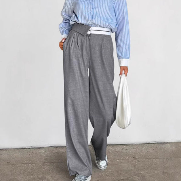 Damen Elegante weite Hose mit schickem Gürtel und Falten Drune