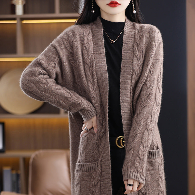 Damen Oversize-Longcardigan aus weichem Wollmix mit kontrastierenden Blockstreifen Drune