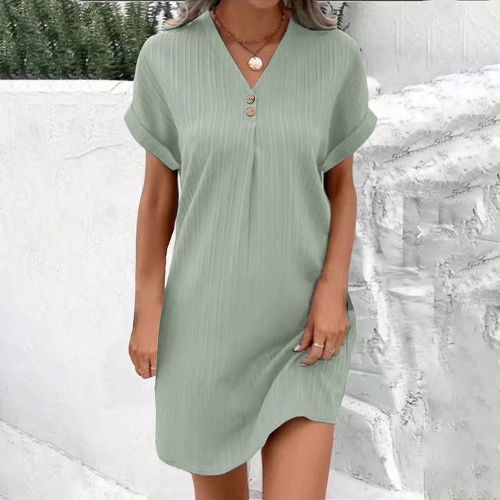 Damen Kurzarm Kleid mit Knopfleiste und feinem Längsstreifenmuster Drune