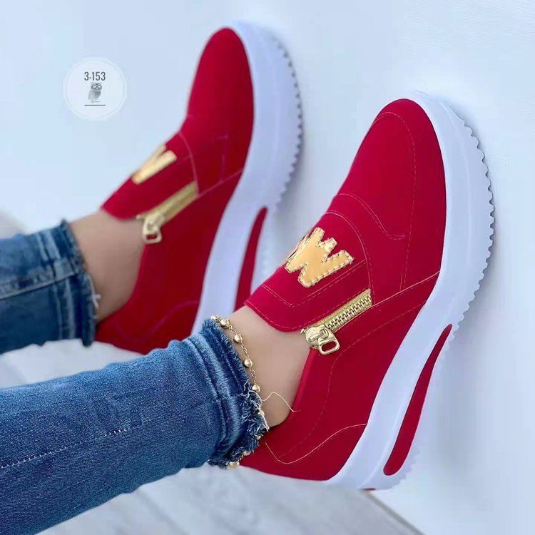 Damen  Slip-On Keilsneaker mit dekorativem Reißverschluss, gepolstertem Memory-Fußbett und profilierter Plateausohle Drune