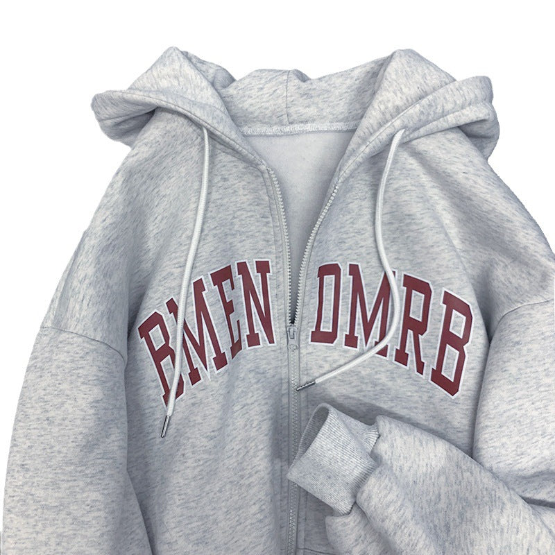 Damen Kapuzenjacke mit durchgehendem Reißverschluss und modischem Aufdruck Drune