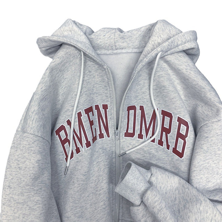 Damen Kapuzenjacke mit durchgehendem Reißverschluss und modischem Aufdruck Drune