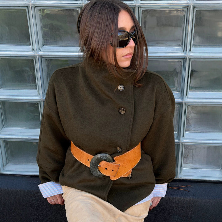 Damen Kurzer Wollmix‑Mantel mit asymmetrischer Knopfleiste und Stehkragen Drune
