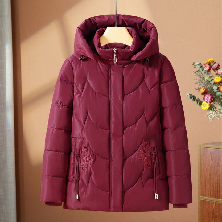 Damen nan gesteppte Thermo-Outdoorjacke mit ergonomischer Kapuze und floraler Taschenstickerei Drune