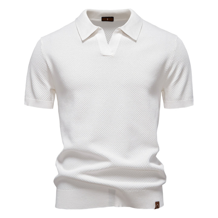 Herren nan strukturiertes Feinstrickpoloshirt mit offenem Reverskragen Drune