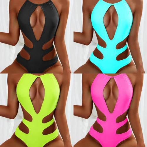 Damen Einteiler Badeanzug mit tiefem V-Ausschnitt und modischen Cut-Out-Details Drune