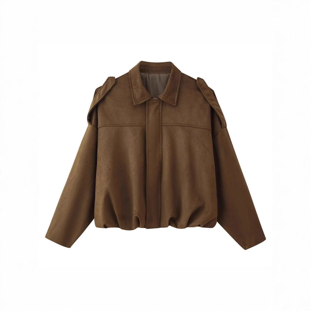 Damen Kurzgeschnittene Oversize Blousonjacke mit Schulterklappen Drune