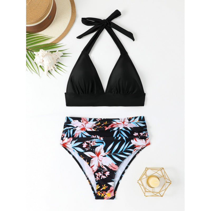 Damen Hochtailliertes Bikini-Set mit floralem Design und Halterneck Drune