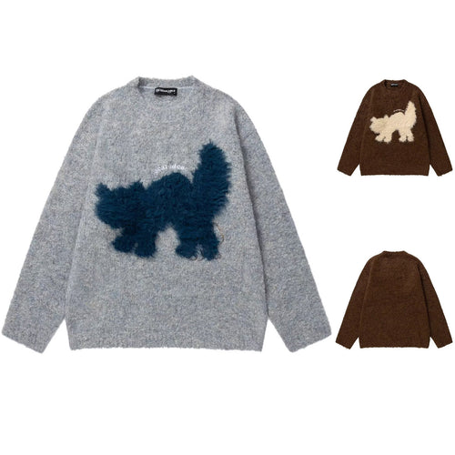 Damen Gemütlicher Pullover mit Effektgarn und Tiermotiv Drune