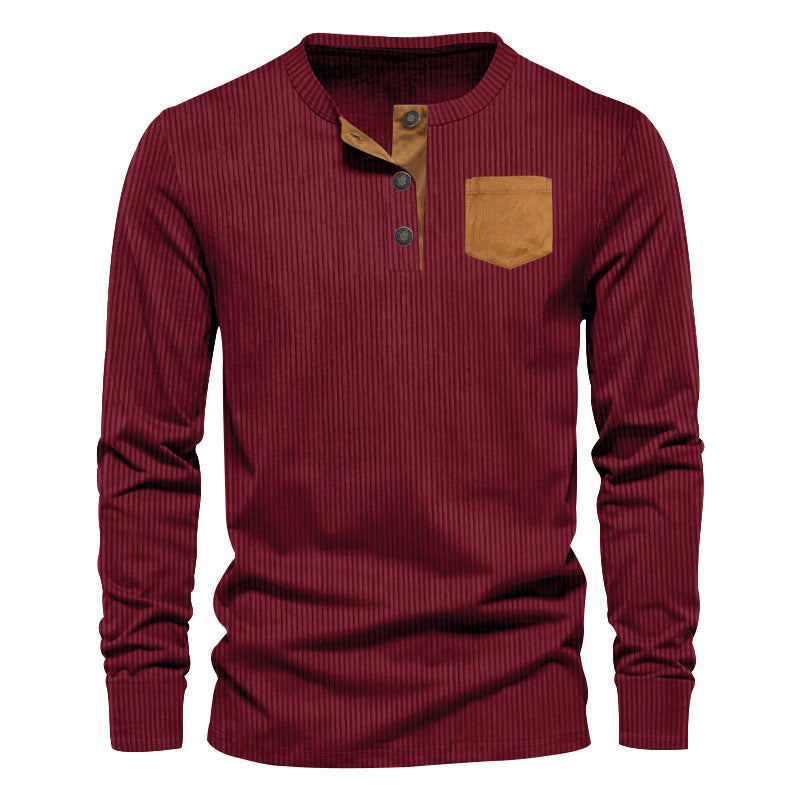 Herren Rippenfeinstrick Langarmshirt mit Slim‑Fit und Stehkragen Drune