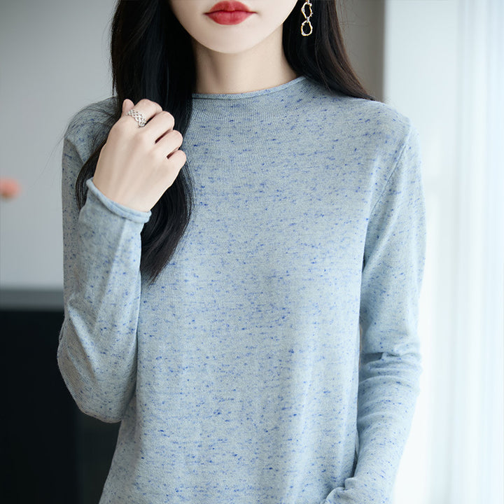 Damen Minimalistischer Nep-Strick-Longsleeve mit kurzem Stehkragen Drune
