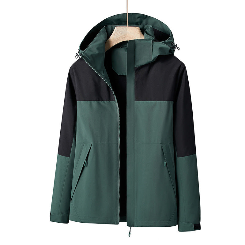 Herren Leichte winddichte Softshell-Regenjacke mit Kapuze und Kontrastbesatz Drune